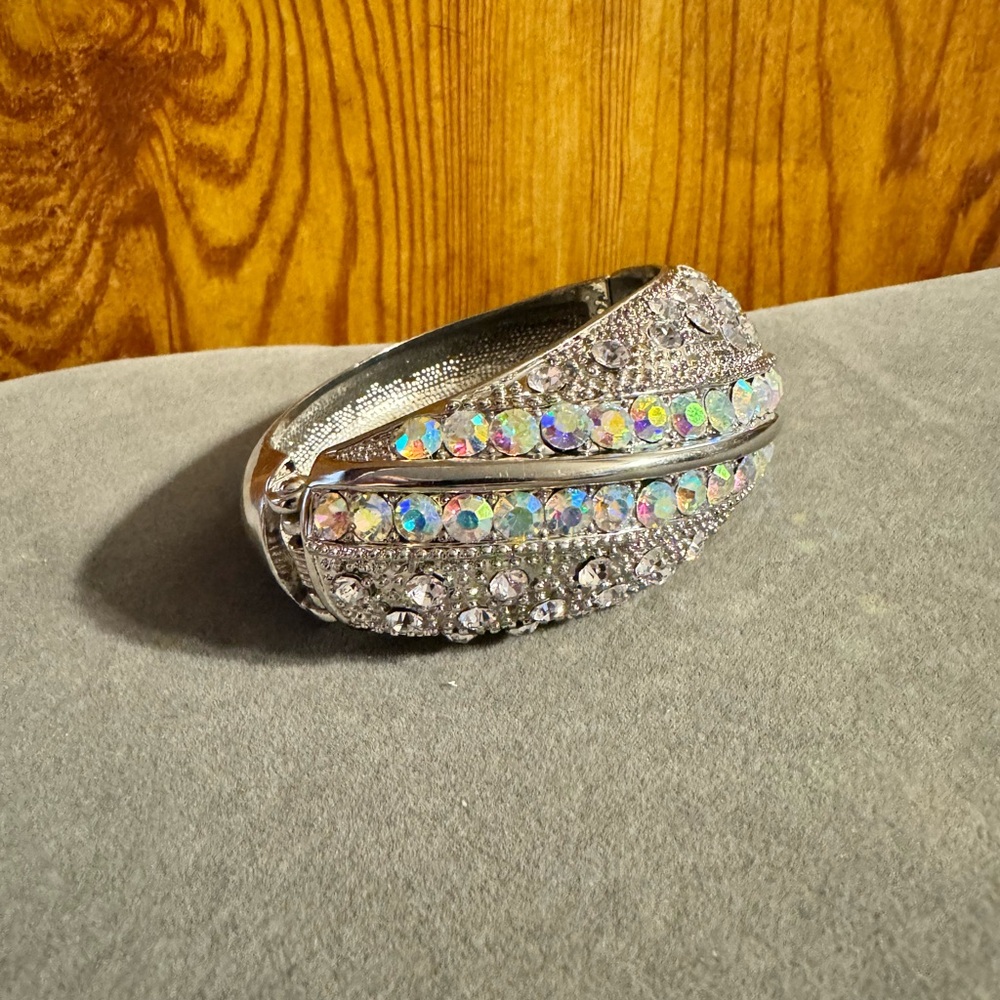Chunky Statement, Rhinestone, Silver Tone Bracelet - image 2